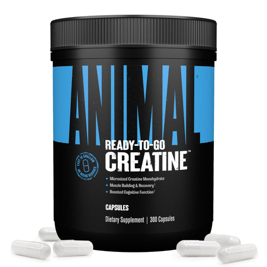 Animal Creatine Capsules bottle front view, 300-count