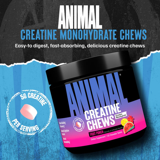 Close-up of Fruit Punch flavored Creatine Chews tablets