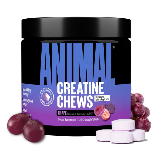 Animal Creatine Chews tub in grape flavor