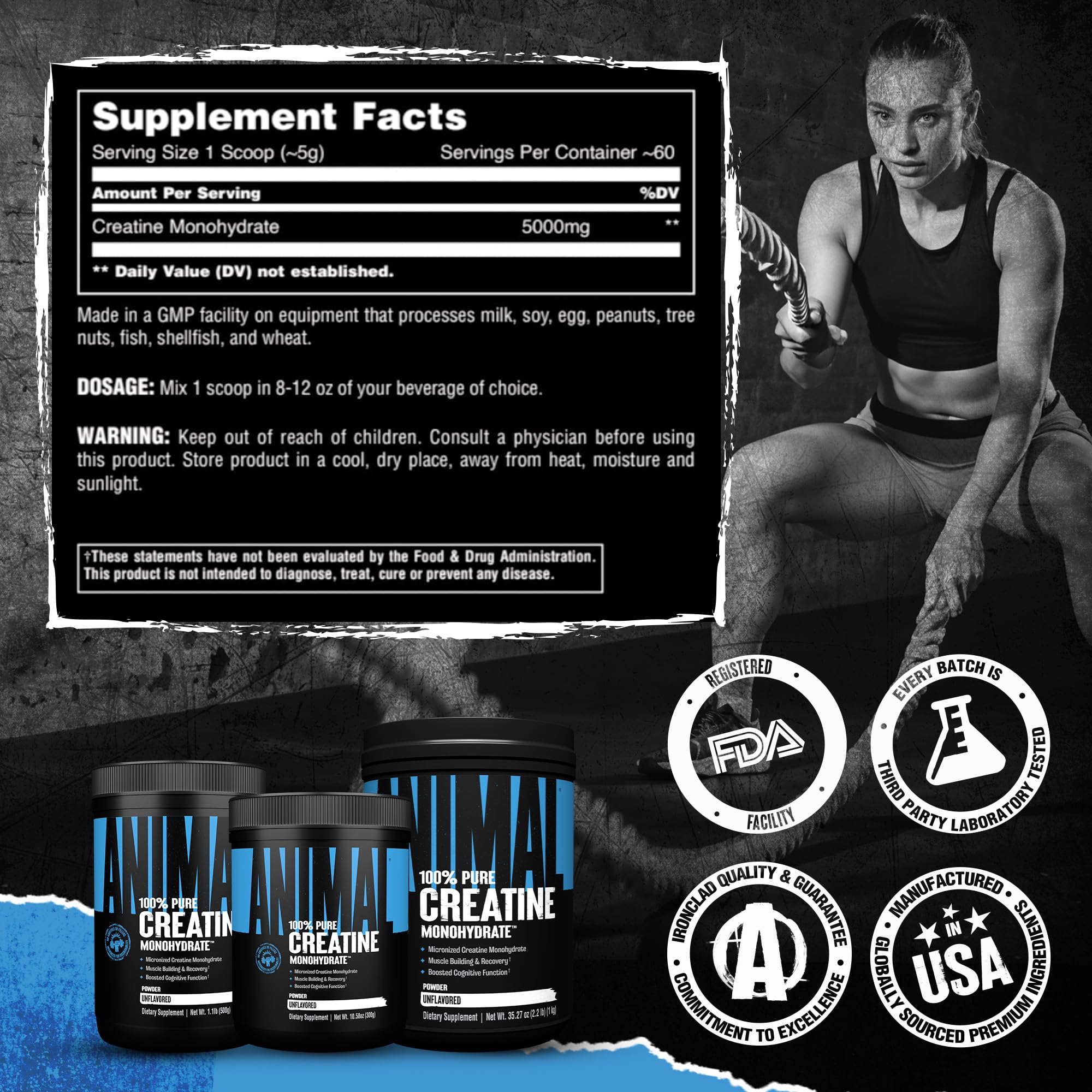Close-up of unflavored Creatine Monohydrate label