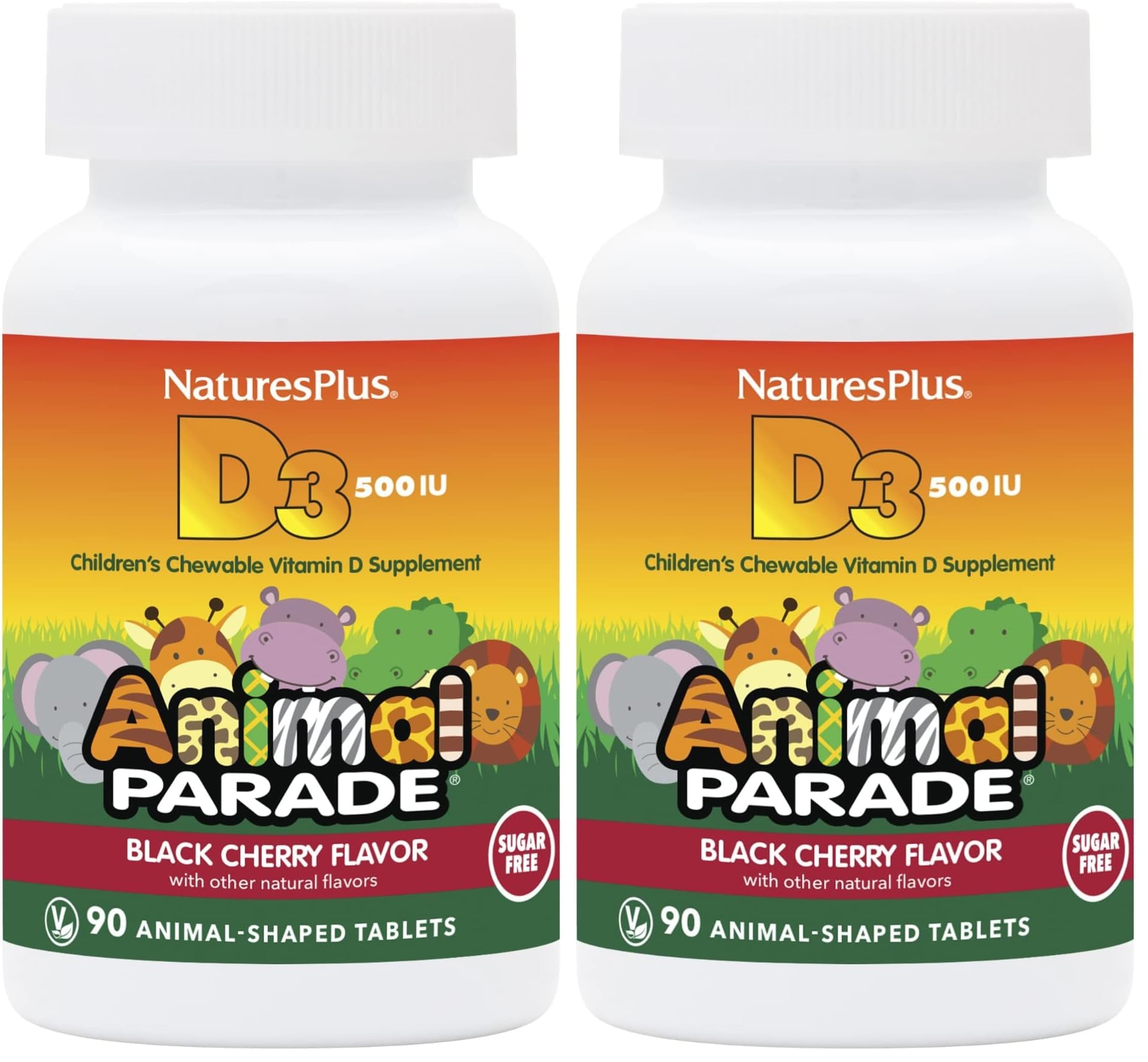 NaturesPlus Animal Parade Sugar-Free Vitamin D3 500 IU for kids in two-pack