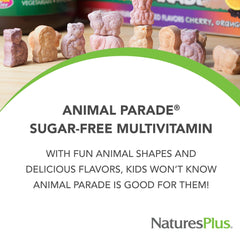 Grape and orange flavored Animal Parade chewables in assorted shapes