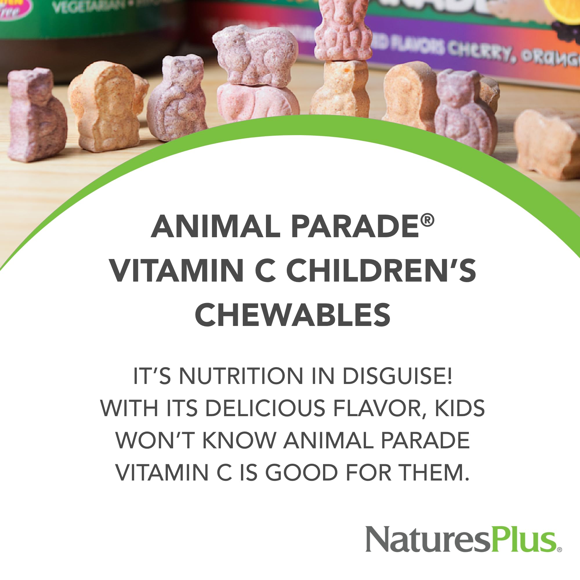 Close-up of animal-shaped vitamin C chews for children