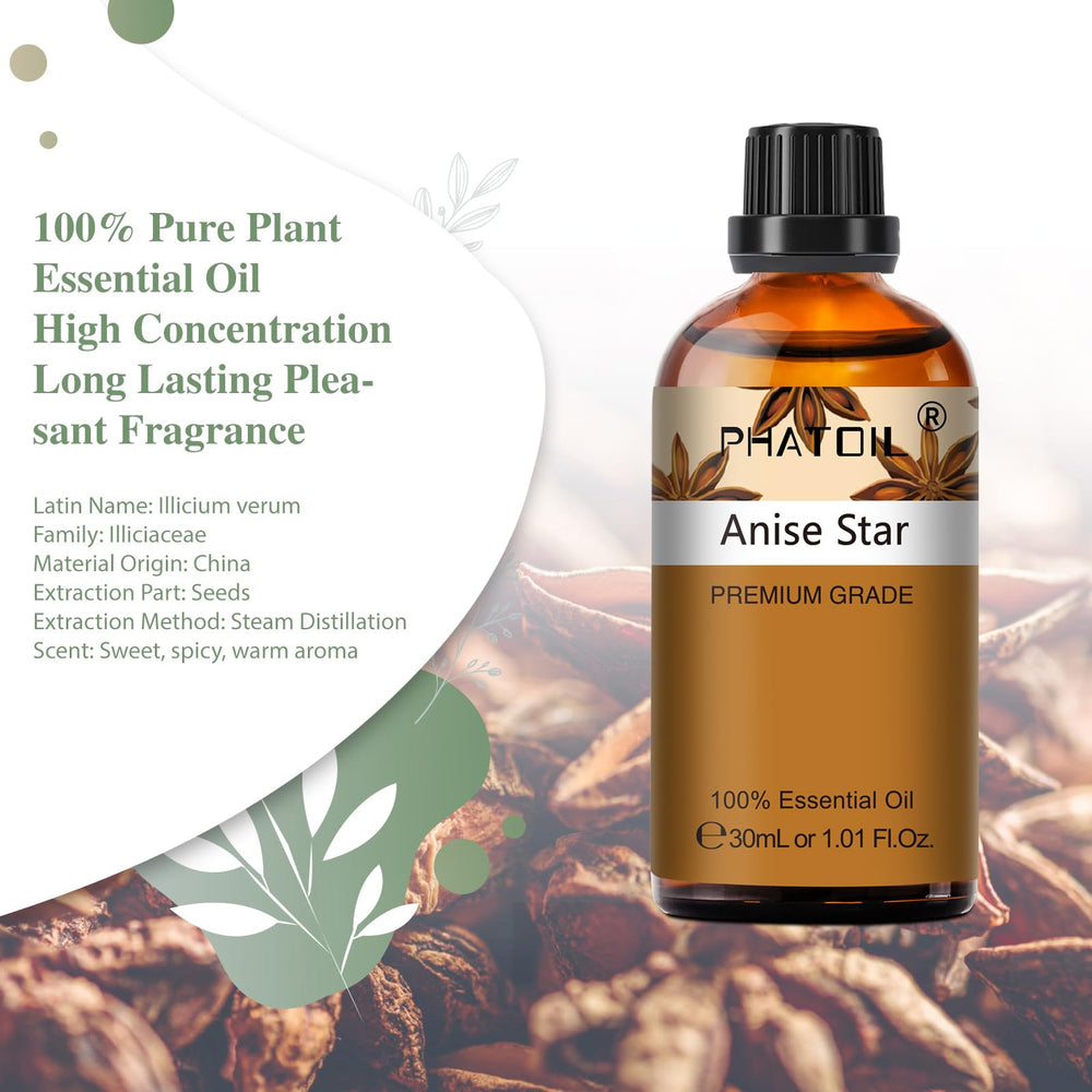 Close-up of amber bottle containing Anise Star essential oil