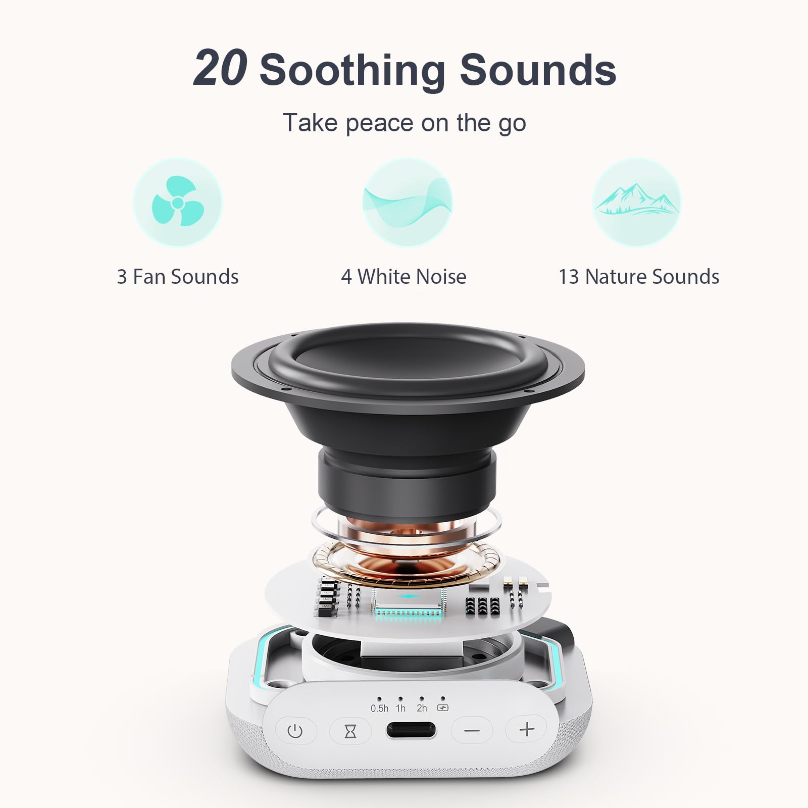 ANJANK mini travel white noise machine with 15-hour battery for outdoor use.