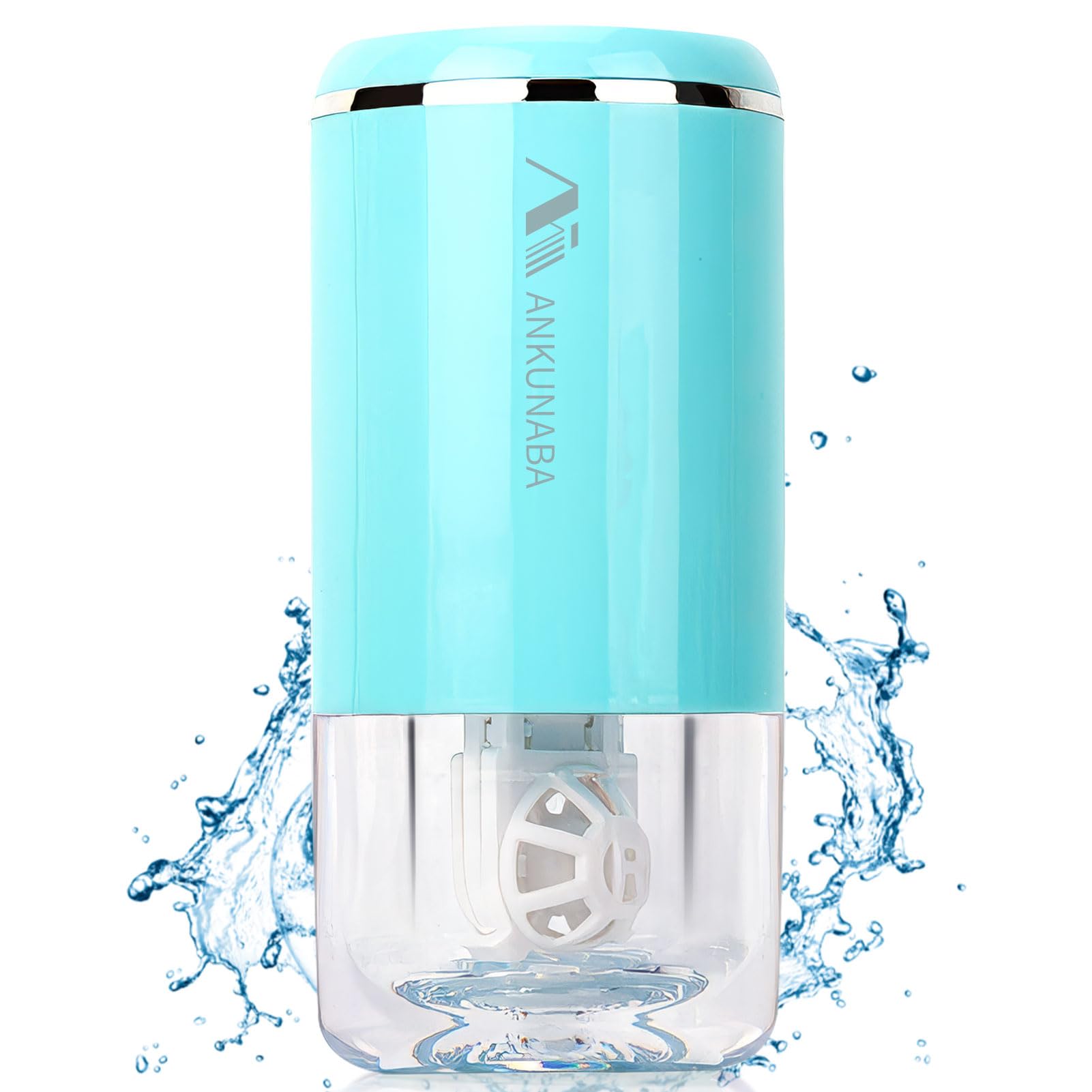 Front view of ANKUNABA blue portable contact lens cleaner