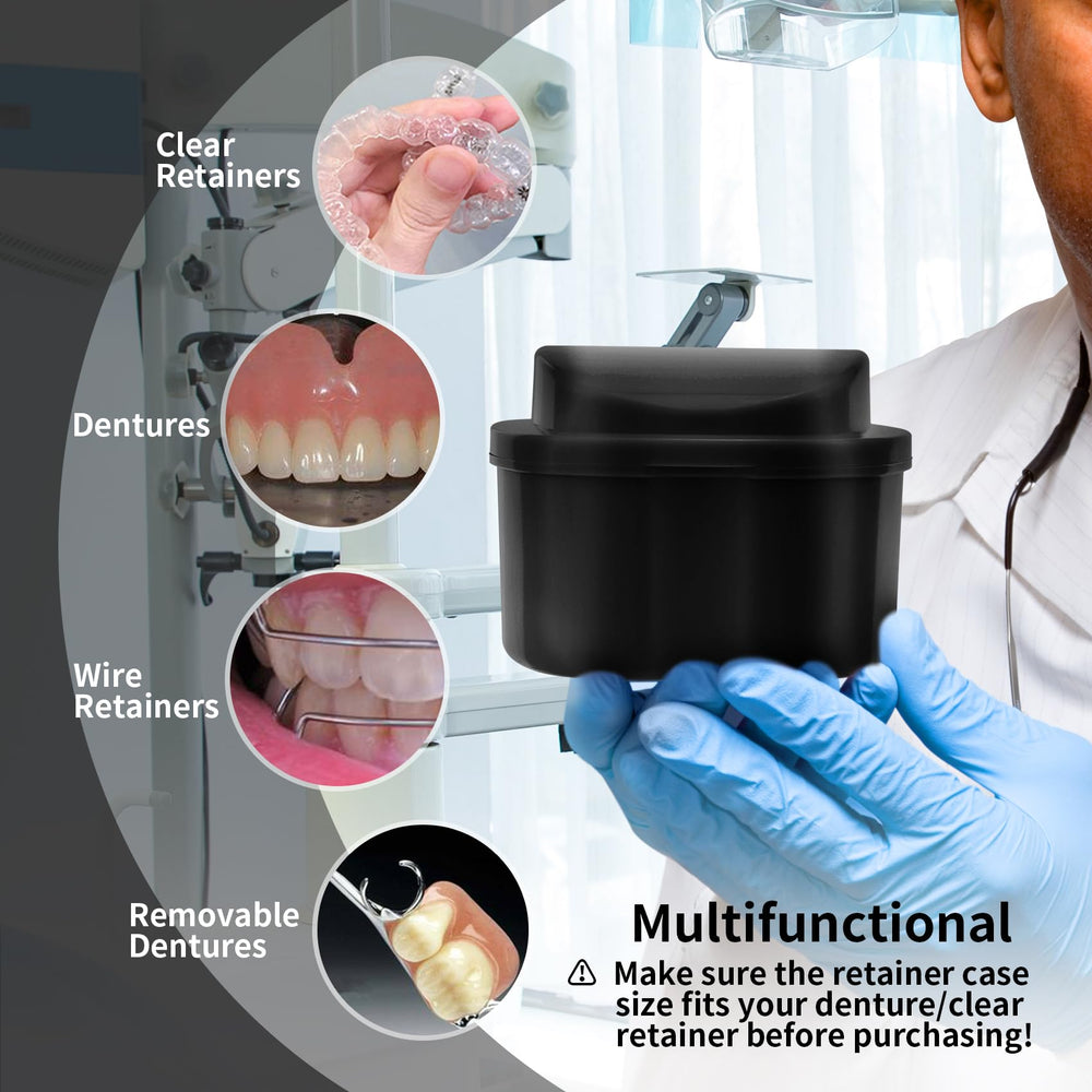Detachable rinsing basket inside denture soaking container