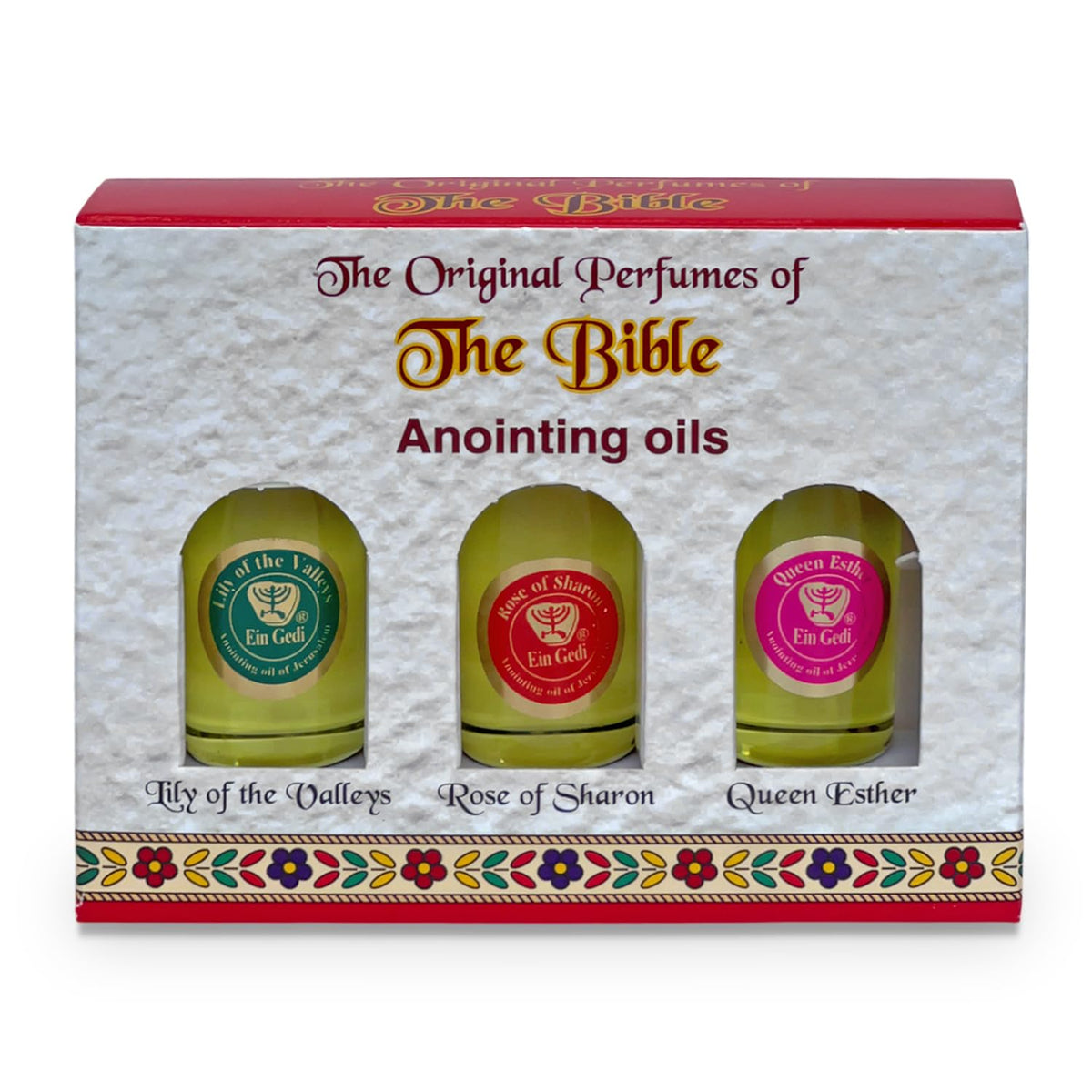 Three 10ml bottles of Anointing Oil for Prayer in a 3-bottle set, front view