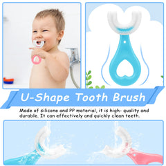ANOOVV U-shaped toddler toothbrush blue handle side view