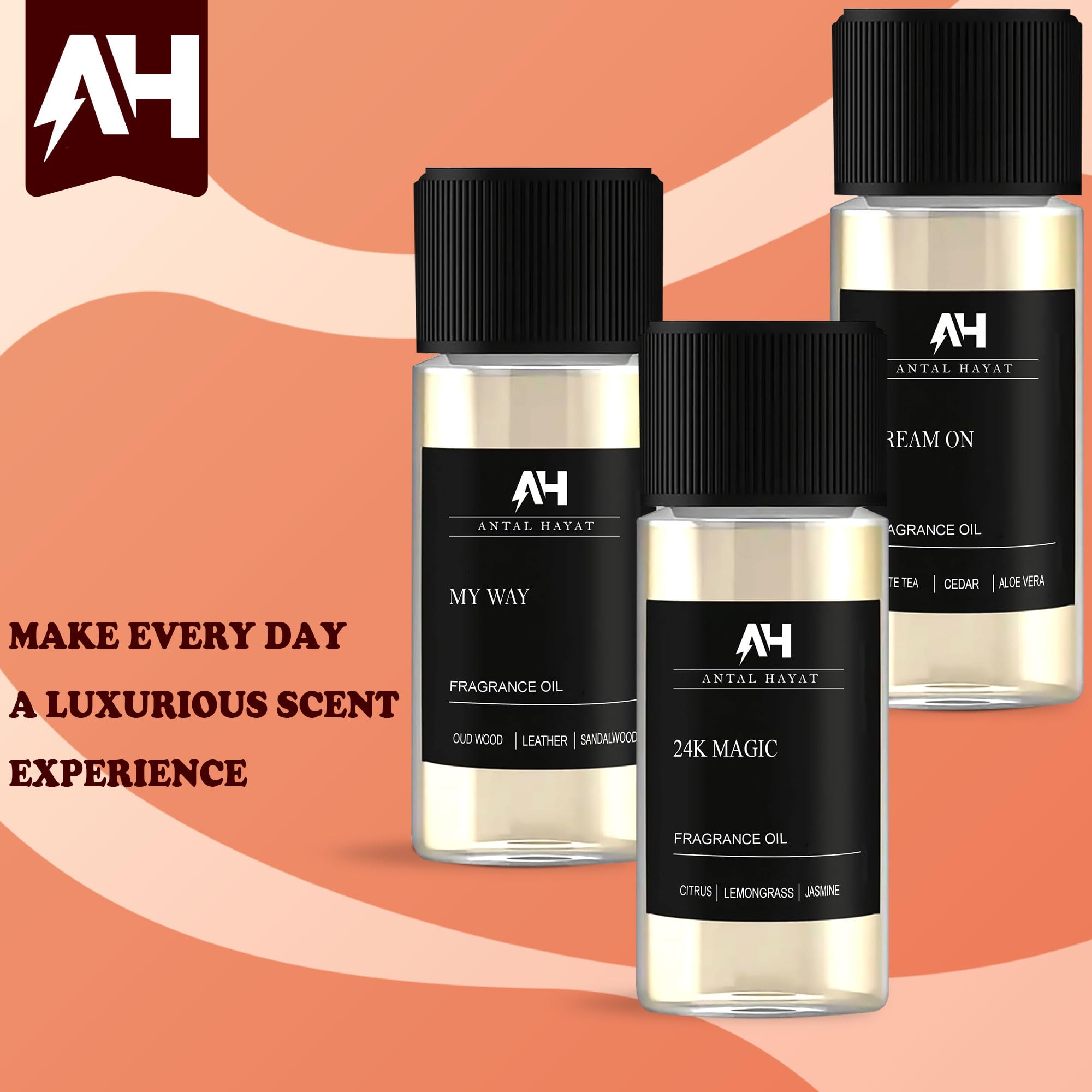 Antal Hayat Dream On bottle pouring diffuser oil hints at easy, mess-free scent diffusion