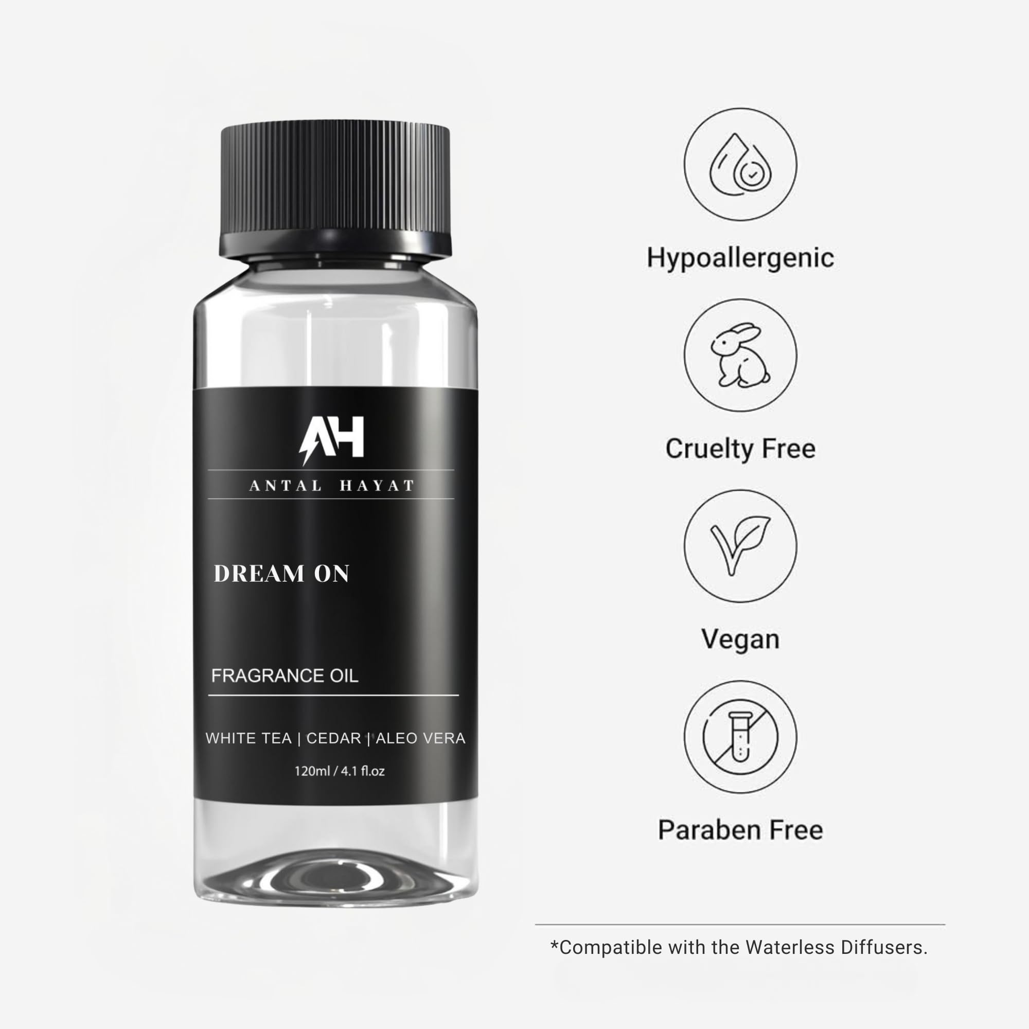 Close-up of cap and label on Dream On Diffuser Oil 120ml