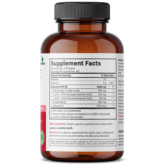 Bottle back with supplement facts Futurebiotics Krill Oil