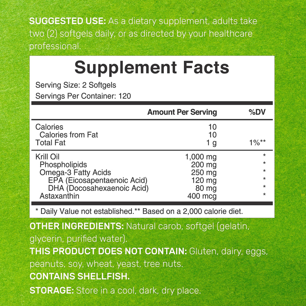 Krill oil 1000mg omega-3 EPA DHA with astaxanthin and phospholipids