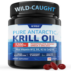 Antarctic Krill Oil 1200mg bottle and softgels close-up