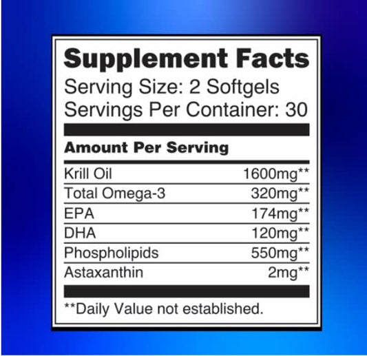 Back label view of Antarctic Krill Oil Softgels bottle