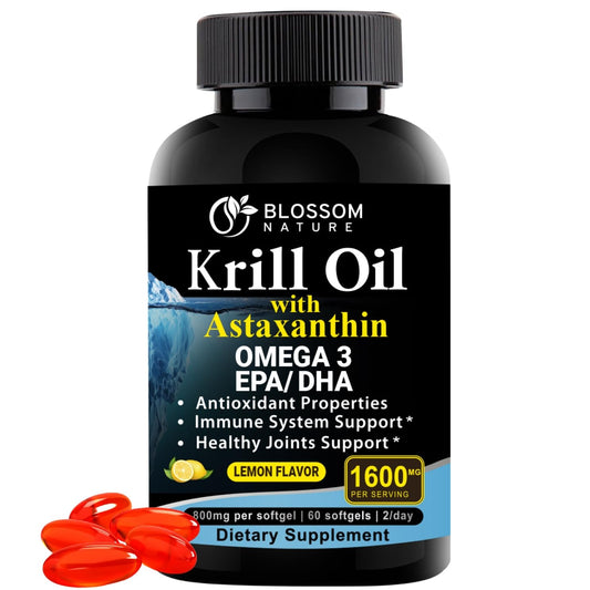 Front view of Antarctic Krill Oil Softgels lemon flavor bottle