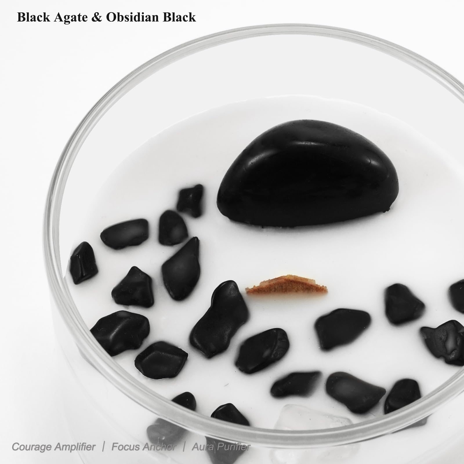 Crystals inside candle wax for positive energy and focus