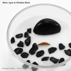 Crystals inside candle wax for positive energy and focus