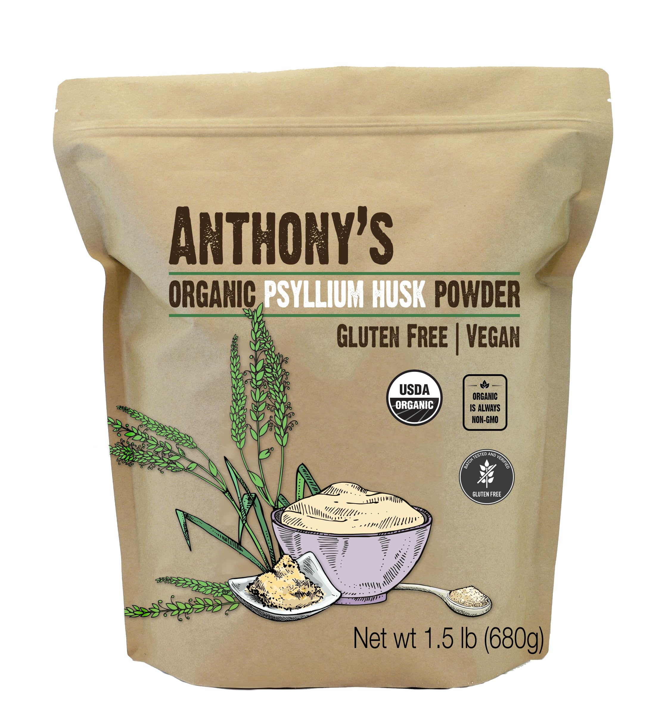 Anthony's Organic Psyllium Husk Powder 1.5 lb front view