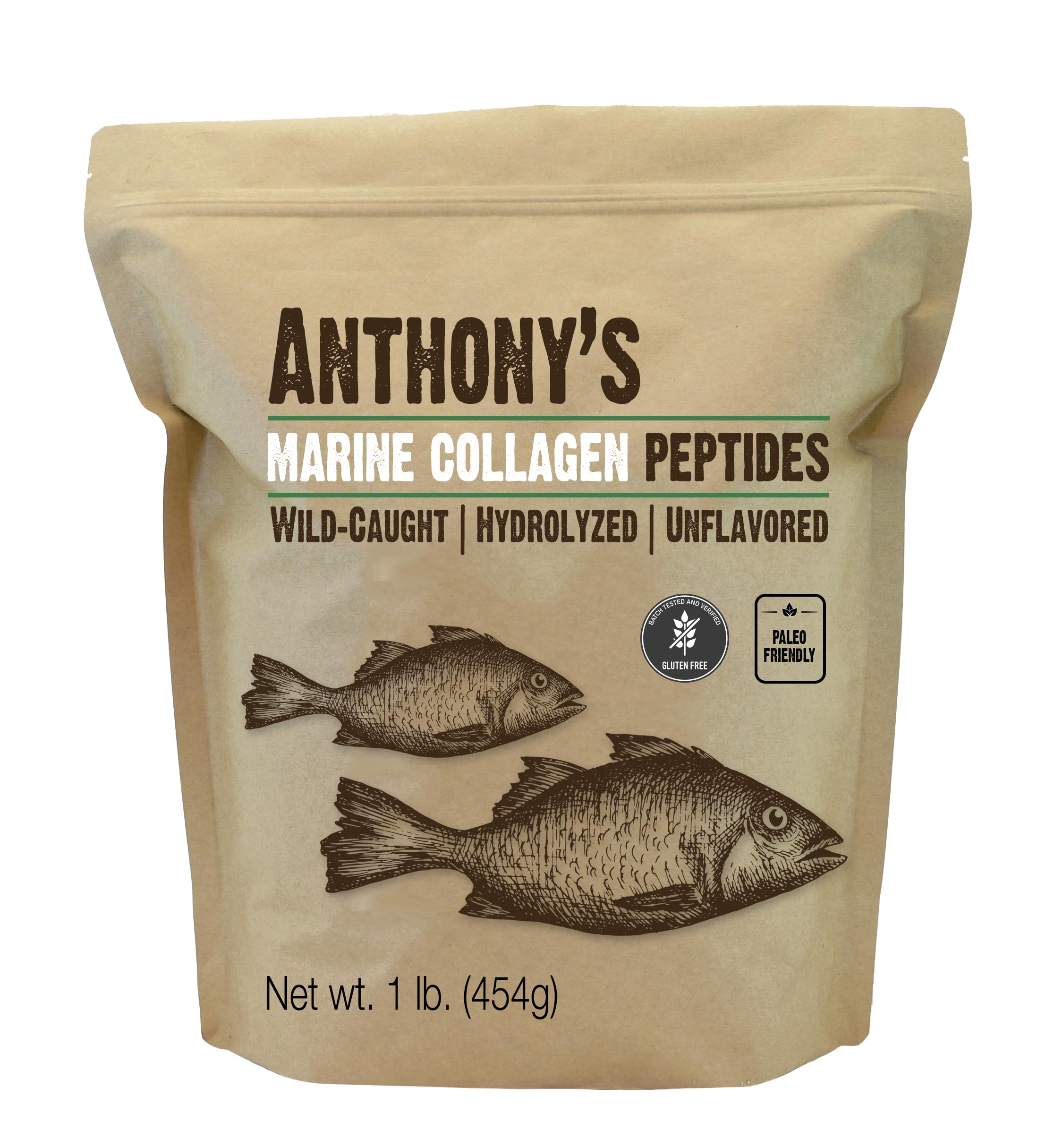 Gluten-free, unflavored marine collagen peptides in 1lb package