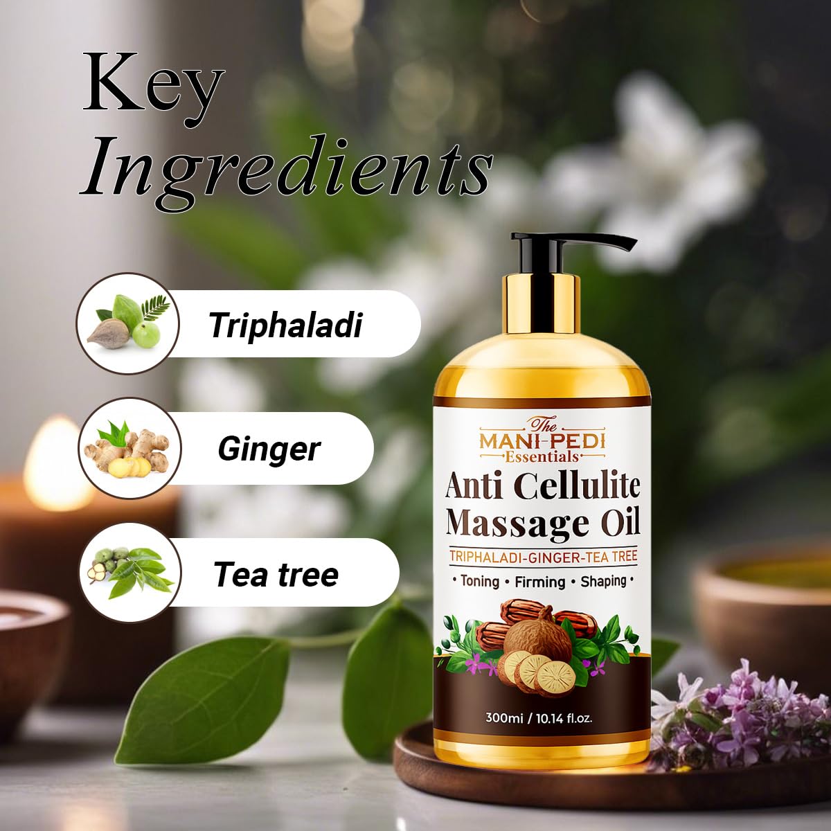 Fresh ginger and tea tree leaves for cellulite oil