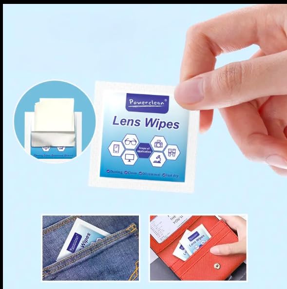 Person cleaning eyeglasses with anti-fog wipe