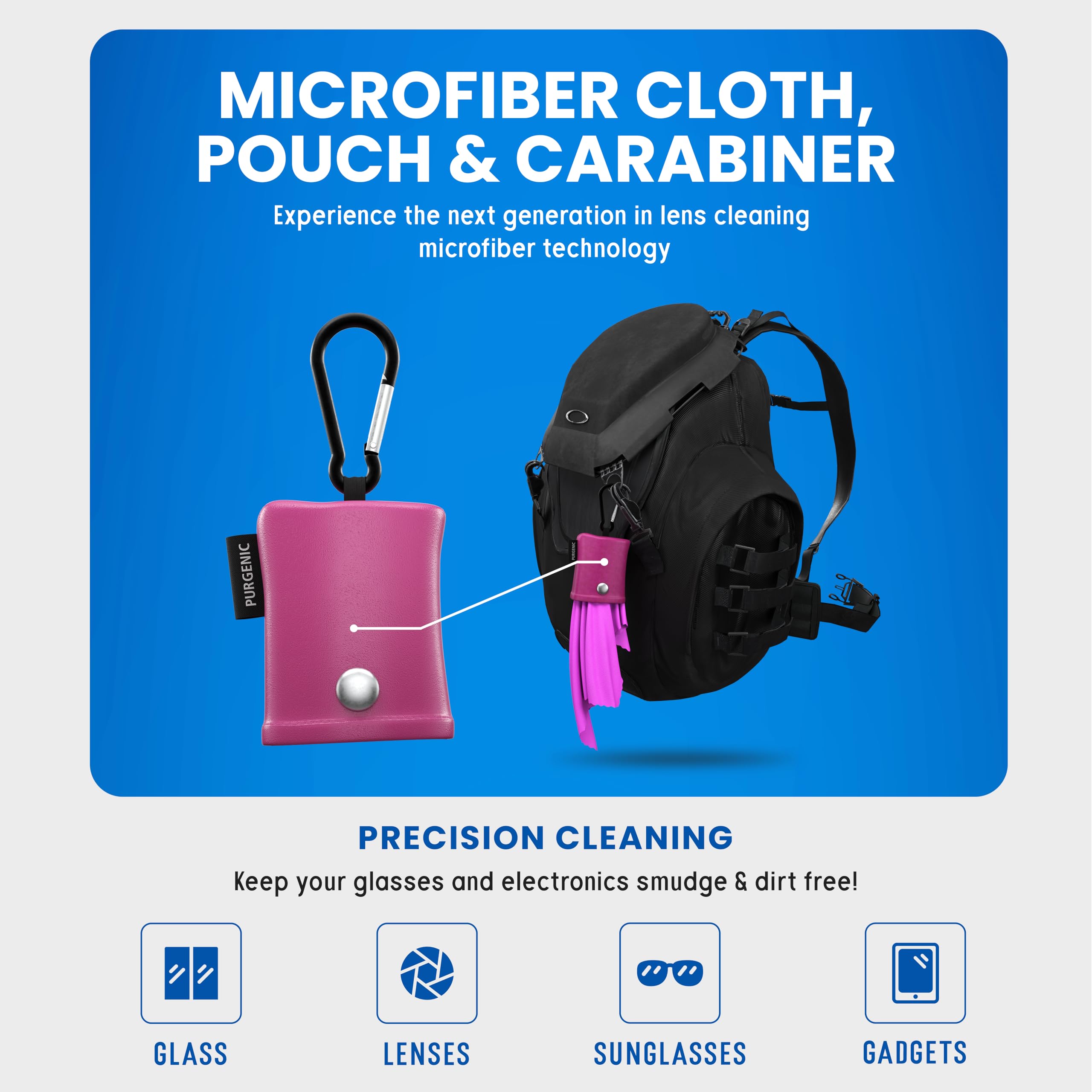 Anti-static clip-on cleaner with carabiner for travel