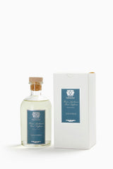 Close-up of Antica Farmacista reed diffuser with Santorini scent in glass bottle