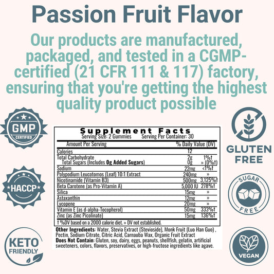 Gummy supplement showcasing antioxidants Astaxanthin, Lycopene and Beta-Carotene