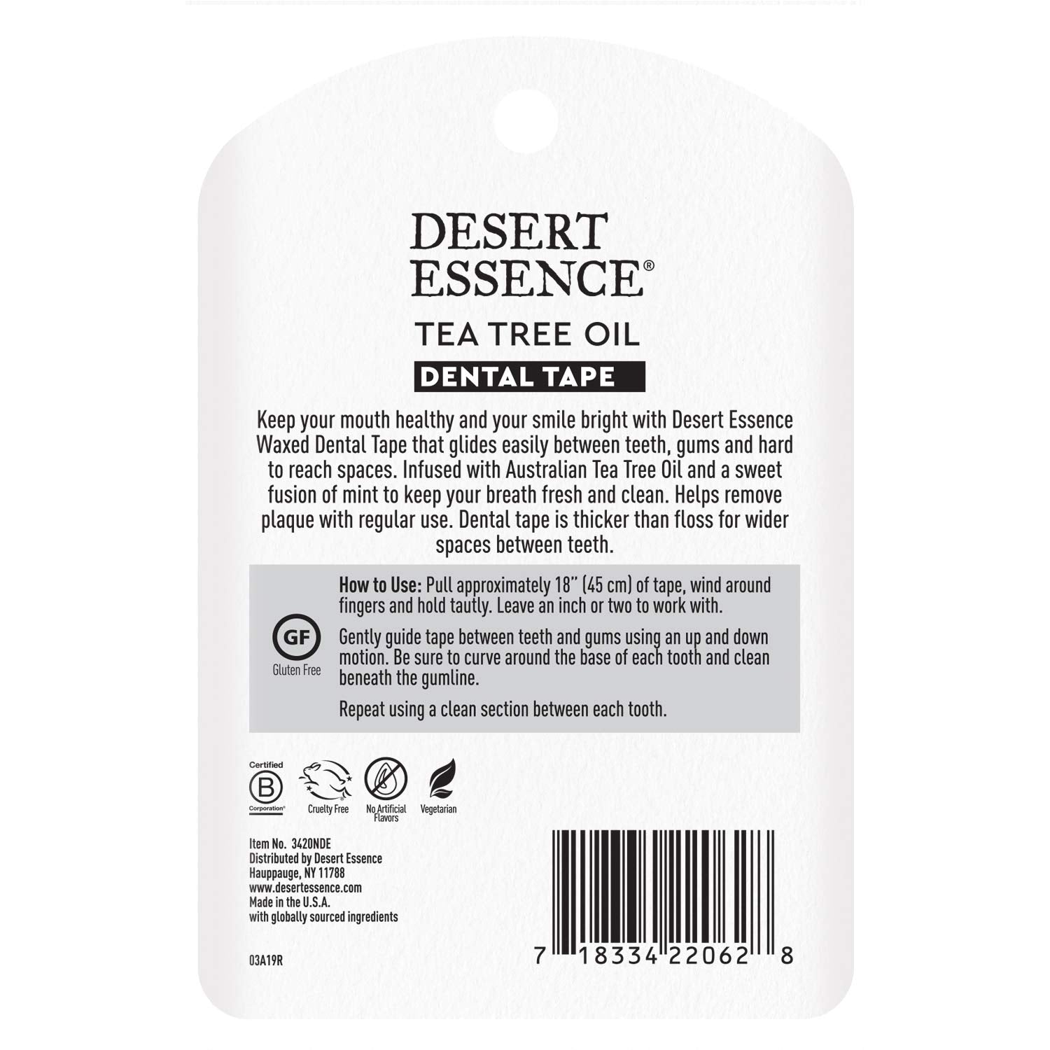 Antiseptic tea tree and mint dental tape details