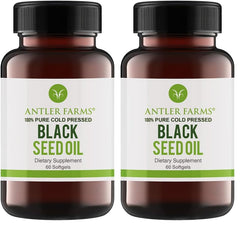 Hero image: Antler Farms Black Seed Oil softgel 2-pack, 60 capsules per pack, 500mg each