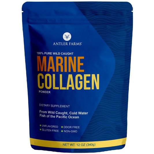Antler Farms marine collagen powder bottle, 12 oz