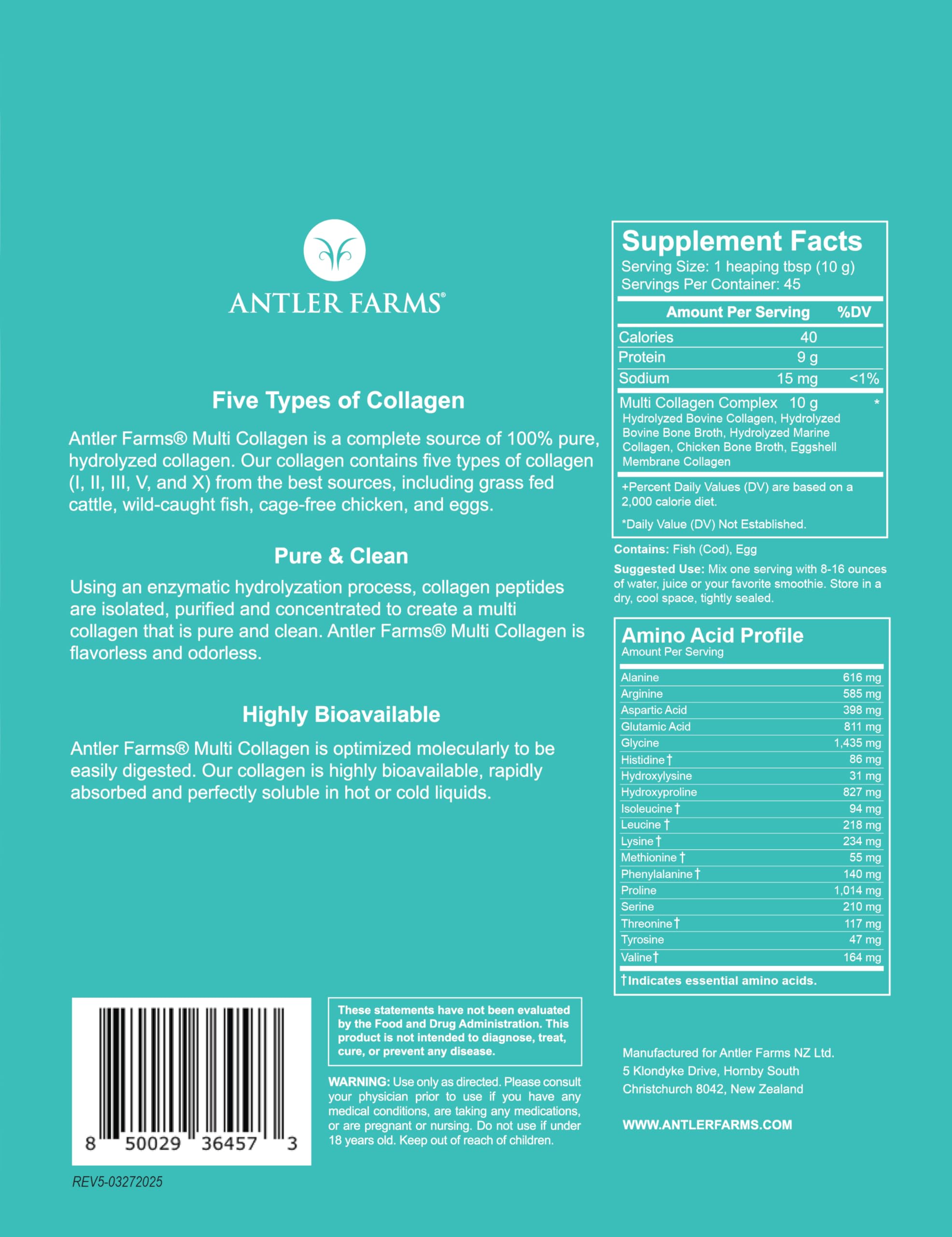 Ingredients graphic for Antler Farms Multi Collagen Powder