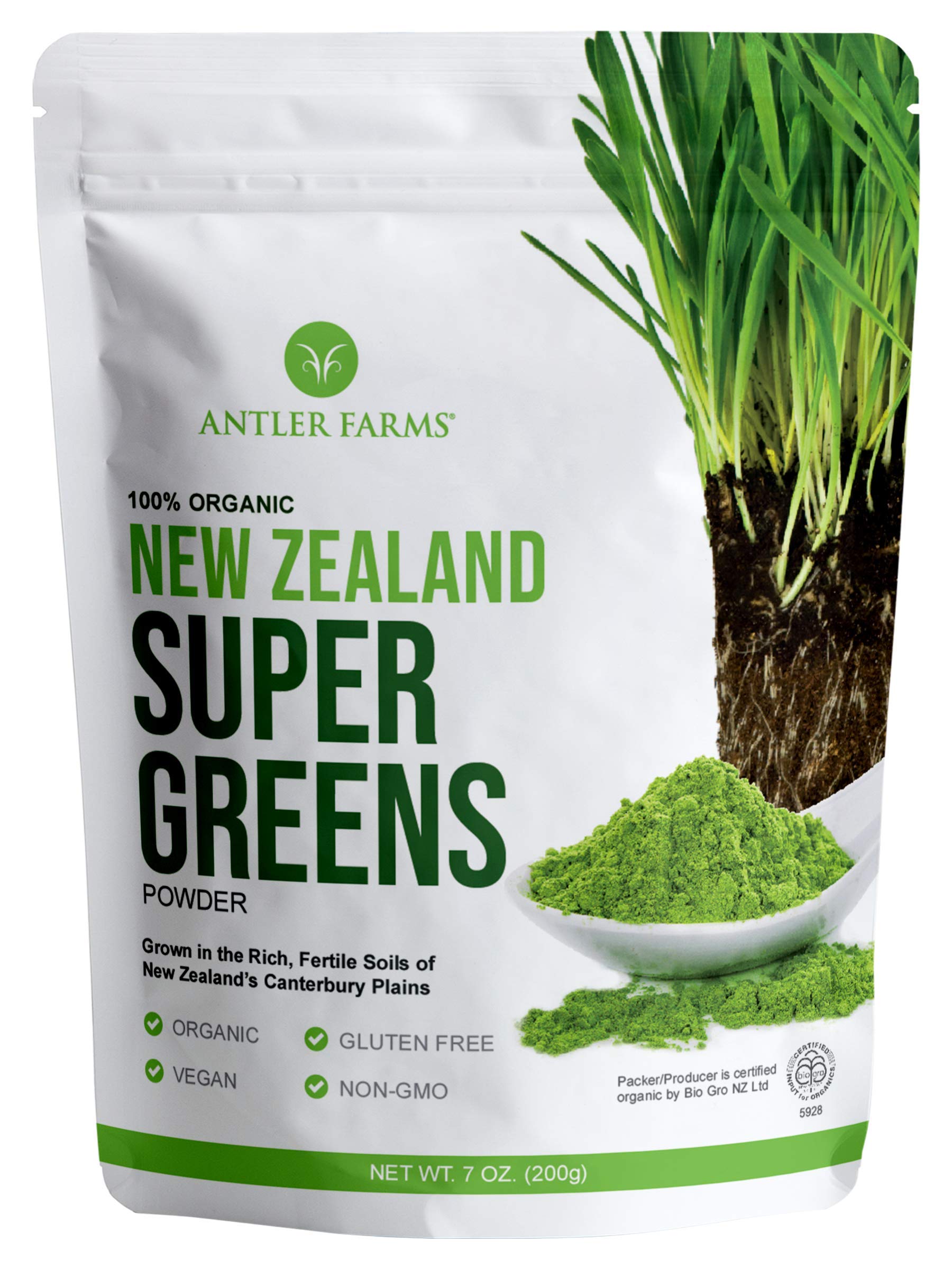 Antler Farms Super Greens powder packaging 200g