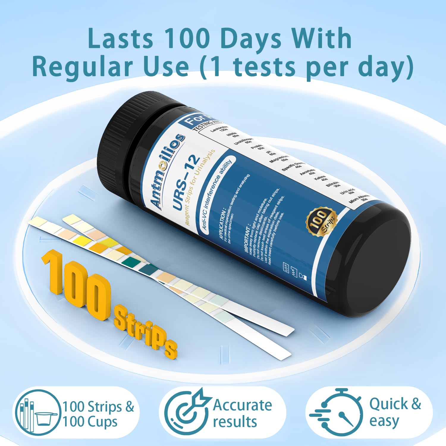 Close-up of 100 urine test strips for urinalysis