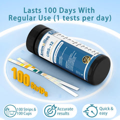 Close-up of 100 urine test strips for urinalysis