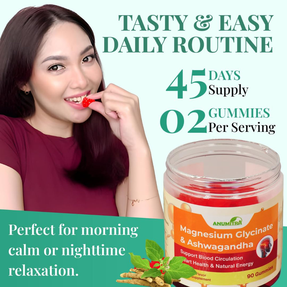 Graphic illustrating muscle relaxation and calm benefits of ANUMITRA gummies