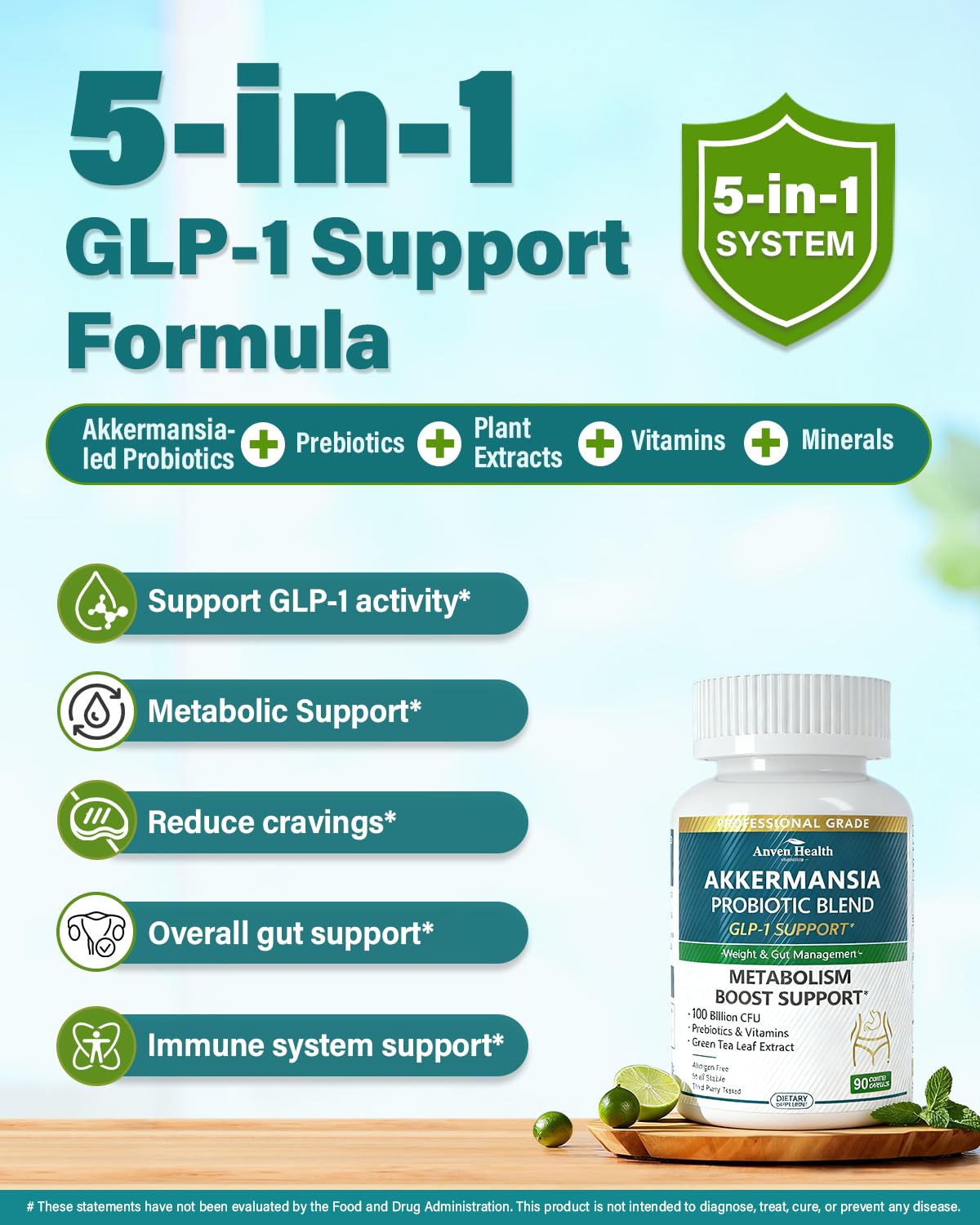 Close-up of Anven Health GLP-1 supplement bottle