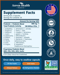 Close-up of bottle label showing 100 Billion CFU and 27 strains