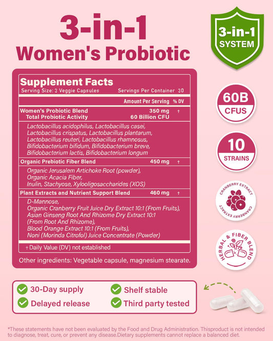 Close-up of 60 Billion CFU label for vaginal probiotics