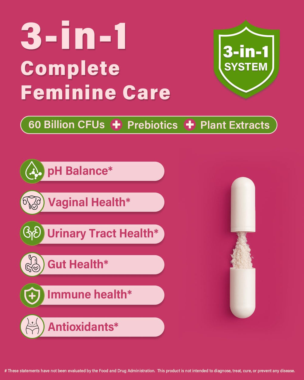 Assorted capsules and organic prebiotic blend for women's health