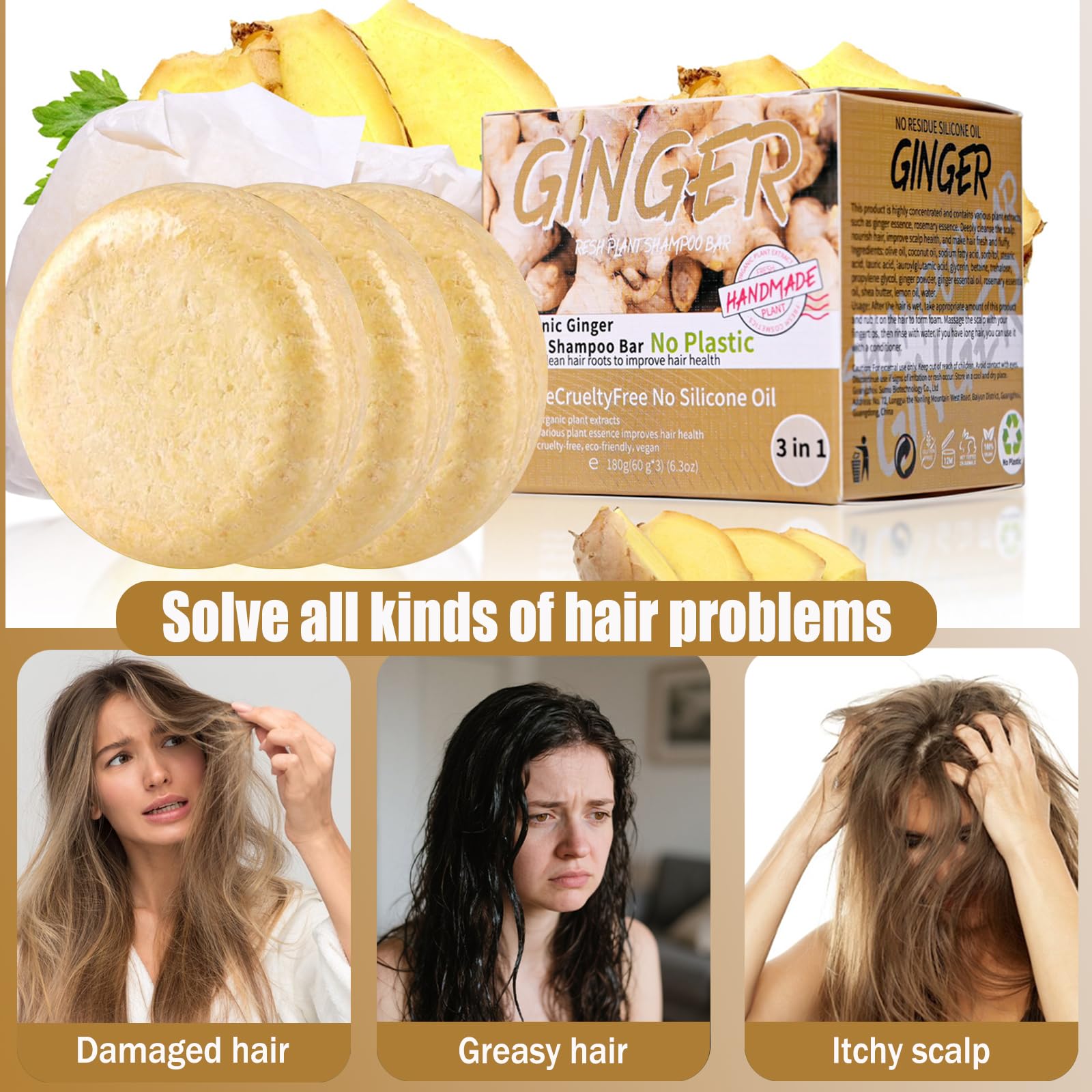 Anweina Ginger Hair Shampoo Bar, daily use on all hair types