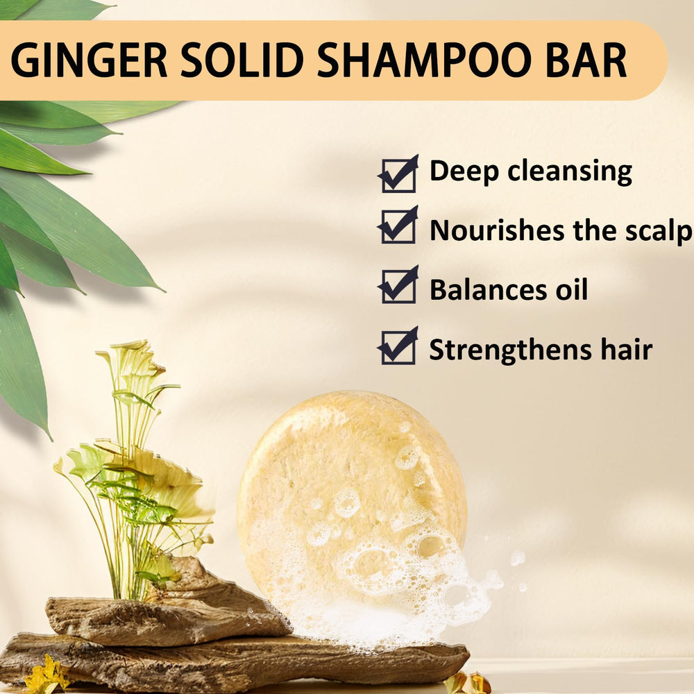 Anweina Ginger Hair Shampoo Bar 3-pack, back view, highlights natural ingredients