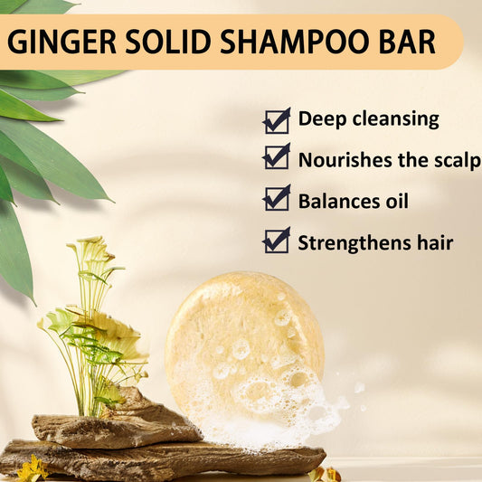 Anweina Ginger Hair Shampoo Bar 3-pack, back view, highlights natural ingredients