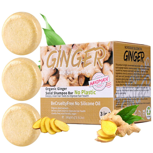 Anweina Ginger Hair Shampoo Bar 3-pack, front view, ready for daily scalp nourishment