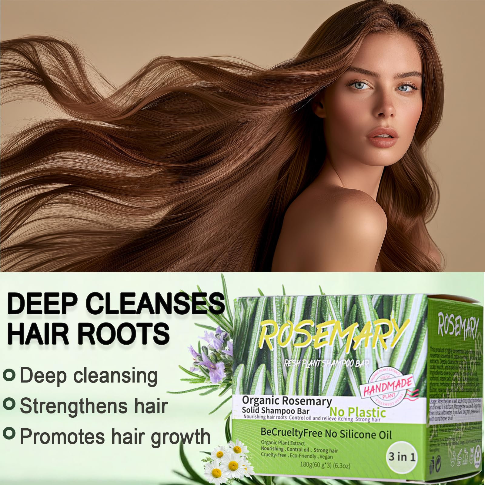 Anweina Rosemary Shampoo Bar suitable for daily use on all hair types.