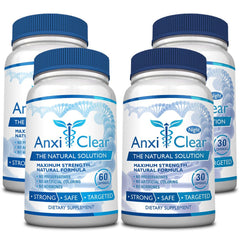 AnxiClear daytime formula bottle showing 5-HTP and L-theanine