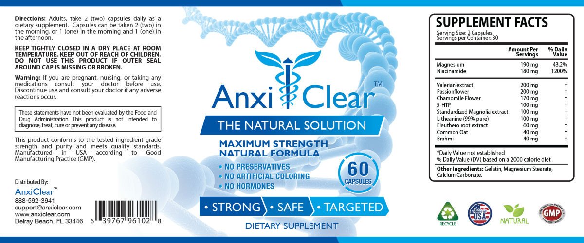 AnxiClear nighttime formula bottle designed for calming sleep