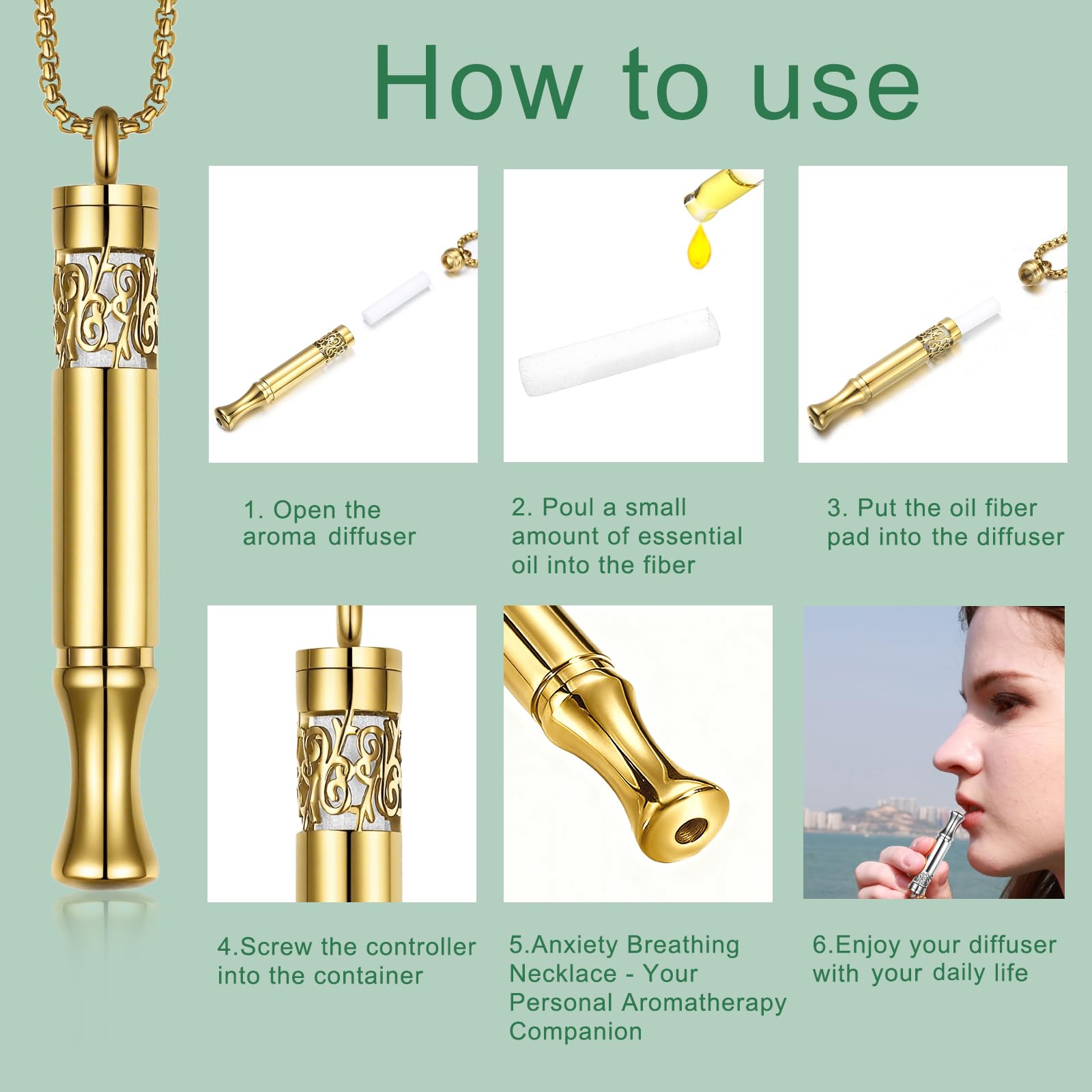 Lifestyle shot of wearer with gold mindfulness pendant