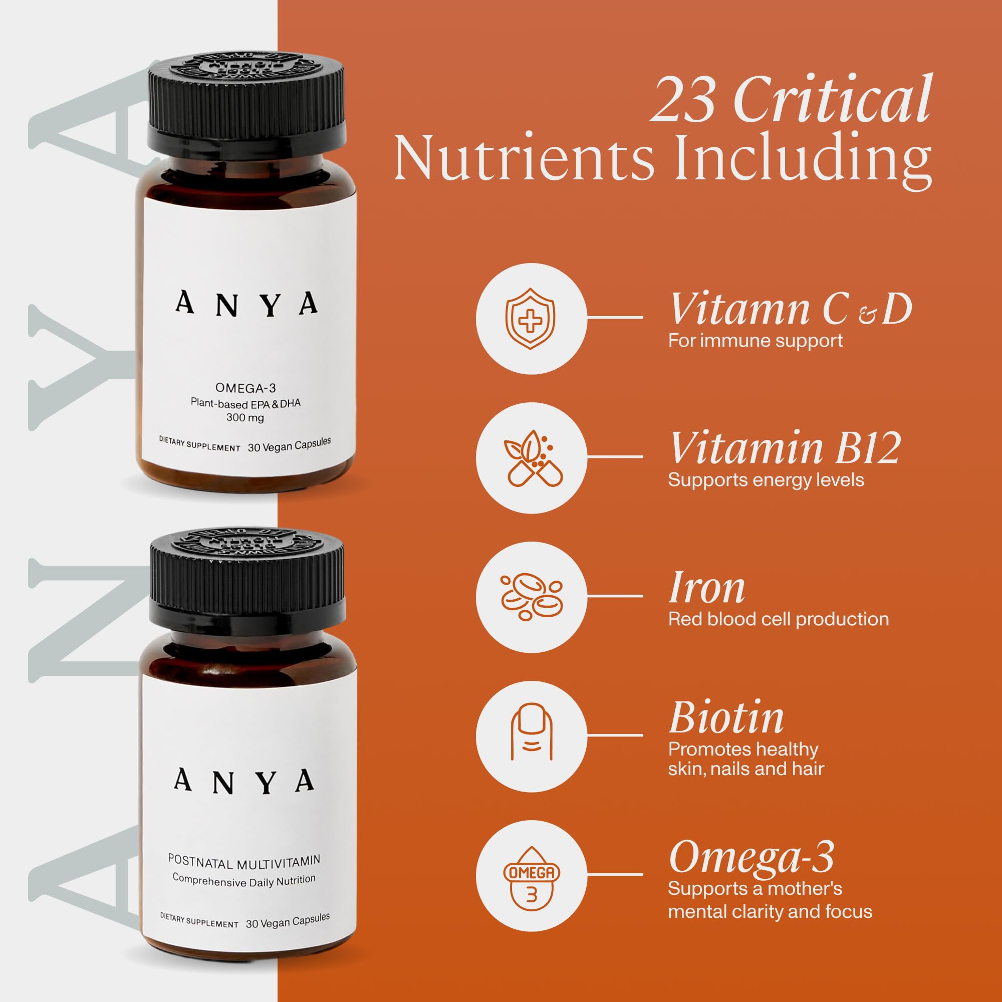 Close-up of ANYA bottle label highlighting ingredients